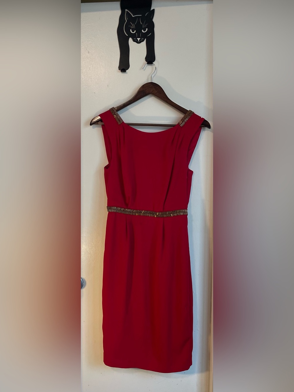 Warehouse Red Backless Dress with Beaded Trim